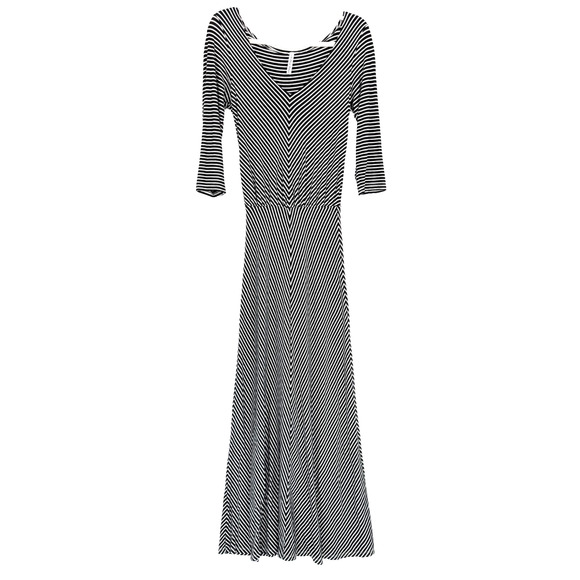 Black Chevron Striped Maximalist Casual V Neck Parisian Maxi Dress Small - Picture 3 of 7